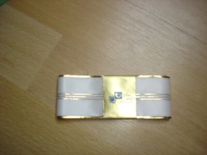 HORN Schleifenband Dekoband   weiß mit Goldstreifen / Goldrand  4 cm breit - Bild 1 von 3
