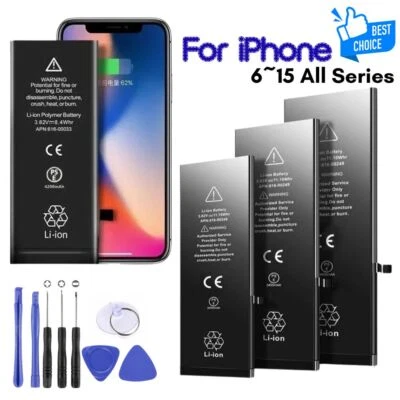 LOTE Batería Interna de Repuesto para iPhone 6 7 8 SE XR 11 12 13 14 15 Pro Max Foto 1 de 4