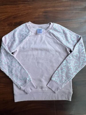 Athletic Works Girls Sweatshirt Size M(7/8) Pink/Silver Hearts Long Sleeve Crew - Image 1 of 4