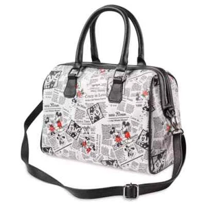 Disney Parks Mickey and Minnie Mouse Newsprint Satchel Purse Brand New - Picture 1 of 3