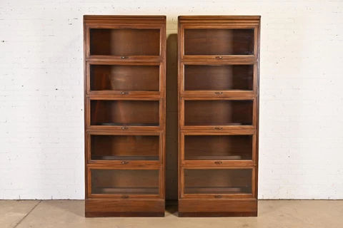 Vintage Arts & Crafts Mahogany Large Five-Stack Barrister Bookcases, Pair Cover