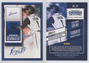 2015 Panini Contenders Prospect Ticket Blue Foil Richard Urena #34 Auto