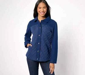 Isaac MizrahiLive! Estate Mixed Media Quilted Jacket w/Lining, Navy 2X A606742 - Picture 1 of 5