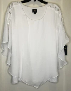 JM Collection Large Bright White Accent Dolman Sleeves Women’s Overlay Top NWT - Picture 1 of 10