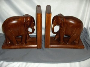 Estatuillas vintage grandes sujetalibros extremos de libro talladas madera elefante esculturas BONITAS - Imagen 1 de 8