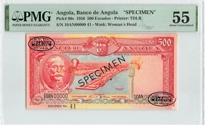 ANGOLA 500 Escudos 1956, P-90s, TDLR SPECIMEN, PMG 55 About UNC, Mount Remnants - Image 1 of 2