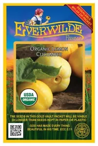 50 Organic Lemon Cucumber Seeds - Everwilde Farms Mylar Seed Packet - Picture 1 of 3