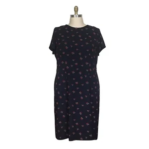 Vintage 1950s Plus Size Strawberry Print Dress | 1950s Plus Size Black Dress - Picture 1 of 7