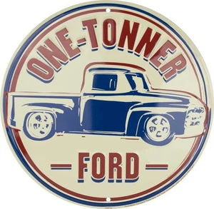 Camión camioneta Ford One Tonner 12" redondo de metal estaño en relieve retro de una tonelada - Imagen 1 de 5