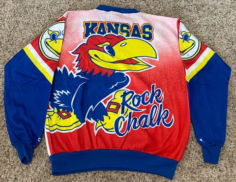 Vintage 90s Kansas Jayhawks Chalk Line Fanimation Sweatshirt USA Made Size Large Cover