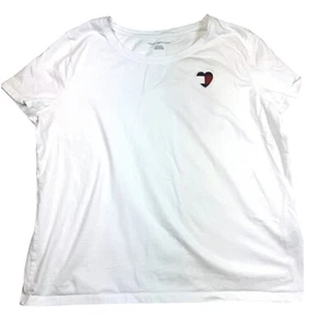 Tommy Hilfiger Women's T-Shirt Heart Logo Short Sleeve Top Tee White XL - Picture 1 of 6