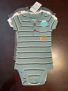 Child of Mine by Carter's Baby Boy Bodysuits 3-Pack Sloth Stripes NWT (Preemie) - Picture 1 of 3