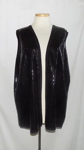 Misook Damen schwarz Allover-Pailletten vorne offen ärmellos Longline Weste Jkt 3X NEU - Bild 1 von 4
