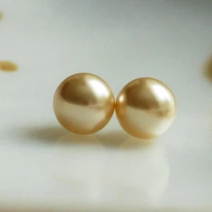 8mm SC Perlen rund gold gelb  Ohrstecker  ❤ Titan ❤ - Bild 1 von 1