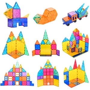 48/78/120 Kids Magnetic Tiles 3D Clear Colour Building Tiles Toy PlaySet STEM - Picture 1 of 14