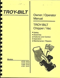 Troy-Bilt Chipper /Vac Owners Manual 47278,47279,47280,47281 Includes parts! - Picture 1 of 4