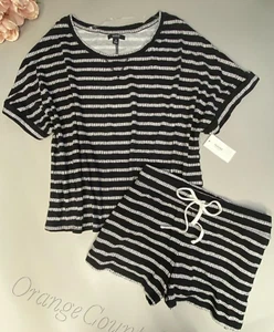 Women's Alfani Ultra-Soft Pajama Short Set Black White Stripe XXL Pj's Lounge - Picture 1 of 11