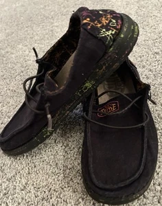 Hey Dude Shoes Wendy Glo Youth Size Y3-L4 Neon Paint Splatter Loafers Black - Picture 1 of 8