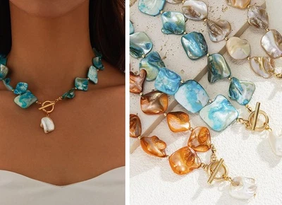 Kurze Collier Kette Perle Perlmutt Muschel Modeschmuck 42 cm - Bild 1 von 4