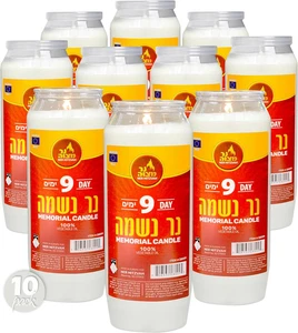Vela Yartzzeit de 9 días - Paquete de 10 Kosher Yahrzeit Memorial y Yom Kippur Cand... - Imagen 1 de 1