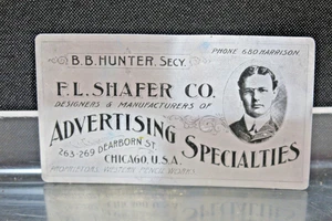 F. L. Shafer Advertising Specialties Aluminum Novelty Trade Business Card 1903 - Picture 1 of 3