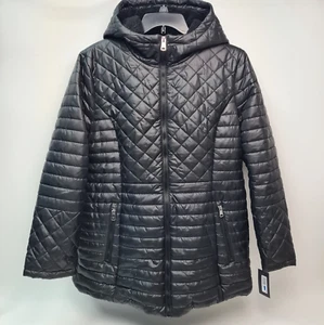 Kenneth Cole Women's XL Black Sherpa Lined Mixed Quilted Puffer Coat Hooded NWT - Picture 1 of 19