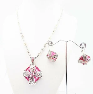 JUEGO DE JOYAS COLLAR DE PLATA DE FILIGRANA DE CRISTAL DE FILIGRANA ROSA INSPIRADO DE DISEÑO NUEVO - Imagen 1 de 6