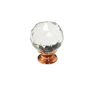 Clear Crystal Diamond Cut Glass Cabinet Cupboard Door Knobs Rose Gold Base - Picture 1 of 1