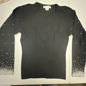 Jones New York Sweater Women’s Small Pearls & Sequins Black Wool Shoulder Pads - Picture 1 of 13