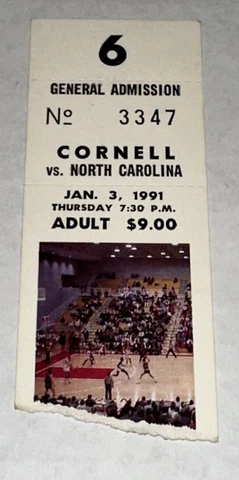 1/3/91 North Carolina UNC Cornell University NCAA College Basketball Ticket Stub Cover