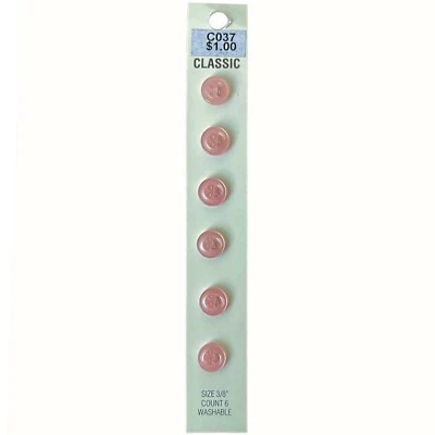Buttons Pink Round 4-Hole 6-Pack 3/8" Vintage Blumenthal Lansing No. C037 - Image 1 of 4