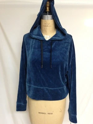 Calvin Klein Velour Cropped Hoodie Eclipse ( Blue) PF7T2771 NWT - Image 1 of 4