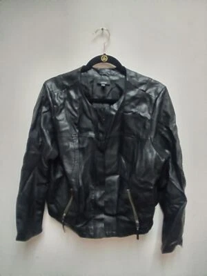 Женская байкерская куртка APT.9 черная кожа с длинным рукавом круглый вырез на молнии размер 0X - Изображение 1 из 3