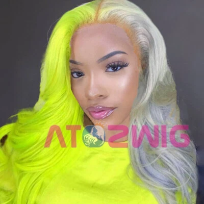 Pelucas delanteras de encaje ondulado largo gris medio verde moda fiesta pelucas para mujeres juegos con disfraces  Foto 1 de 4