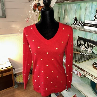 J. CREW Womens Red Knit Long Sleeve Cotton Wool Blend Sweater Size Small V Neck - Image 1 of 4