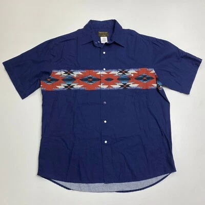 Vintage Rustler Wrangler Western Shirt Mens L Blue Aztec Short Sleeve Button 90s - Image 1 of 4