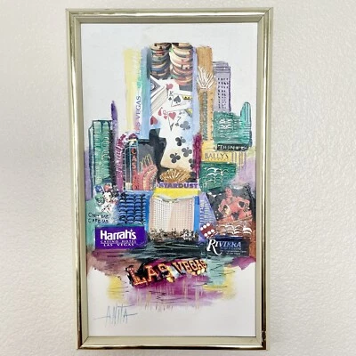 Mid Century Modern Las Vegas Anita Baldwin Mixed Media Collage Painting Art - Image 1 of 4