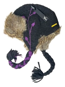 Vintage Nobis Ms Eve Knit Beanie Faux Fux Ear Flap Aviator Hat Trooper Cap Pilot - Picture 1 of 4