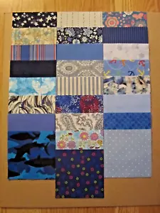 Lot of 100 5X5" of Fabric Squares For Quilting/Crafts. "Hues of Blues" - Picture 1 of 5
