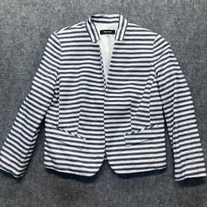 Nine West Jacket Women's 6 Blue Striped Linen Blend Blazer Lined Coastal Ladies - Picture 1 of 10