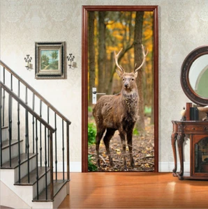 Wild Animal Deer 3D Wasserdicht Türaufkleber Wandbild Selbstklebend PVC Tapete - Bild 1 von 5