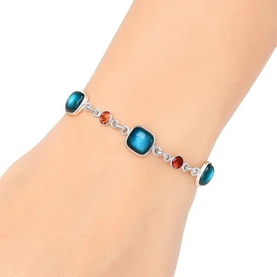Premium Quality Blue Labradorite & Garnet 925 Silver Bracelet Jewelry B-1006 - Image 1 of 4