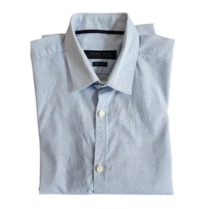 Zara Man Mens Dress Shirt Long Sleeve Super Slim Fit Blue Patterned Size L - Picture 1 of 9