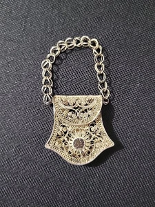 Cartera Filigrana Plateada Miniatura Vintage Forma Única Perfume Tapa Funcional - Imagen 1 de 16