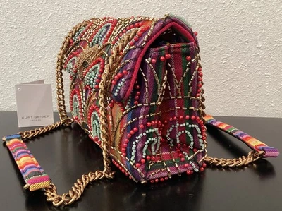Kurt Geiger Medium Soft Kensington Fabric Beads Rainbow Gold 8.5" x 6" x 3" New - Image 1 of 4