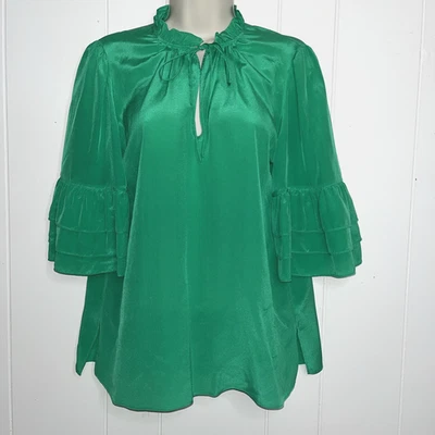 Blusa Alice + Olivia Julius Kelly Verde Seda Manga Volantes Talla Pequeña Foto 1 de 4