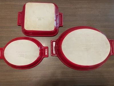 Cuisinart 3-pc Red Stoneware Bakeware 14” 3.5 qt, 9” 1.75 qt and 9.5” 1.25 qt EC - Image 1 of 4