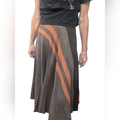 Falda Midi De Lana Clyde Vintage Años 70 Marrón Rayas Óxido ILGWU Talla 9/10 Boho Otoño Foto 1 de 4