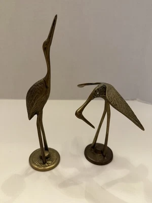 PAR DE FIGURAS GARZAS GARCETAS GRÚAS LATÓN MCM VINTAGE AÑOS 70-80 8" Y 5" Foto 1 de 4