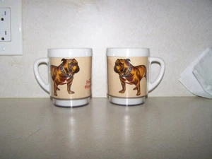 Juego de 2 pares de tazas de café con aislamiento térmico vintage Dawn Bulldog marrón beige - Imagen 1 de 3
